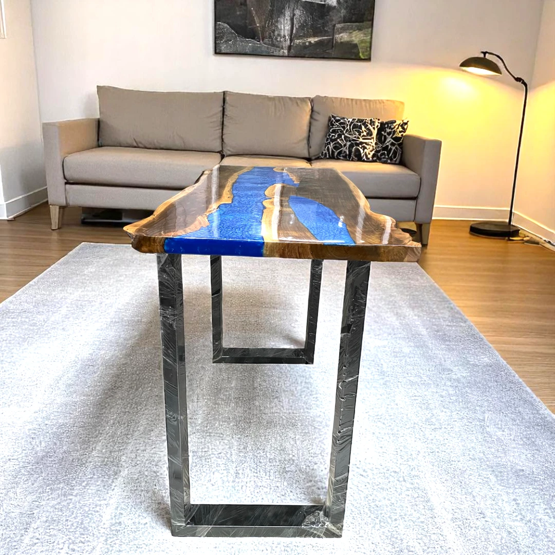 Live Edge Epoxy Dining Table – Unique Blue River Design